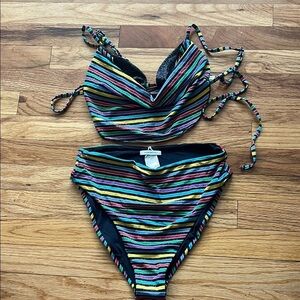 WEWOREWHAT striped shimmer two piece bikini size small top medium bottoms NWOT